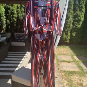 Burnt Orange Stripe Tie Jumpsuit